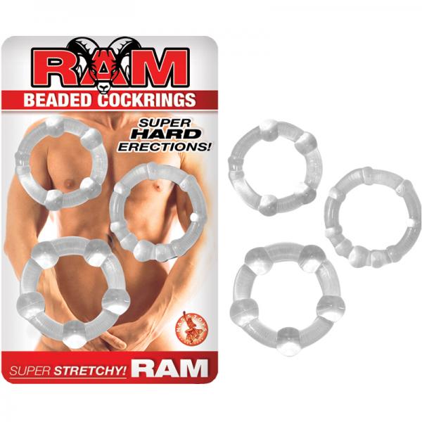 Ram Beaded Cock Rings Clear Pack of 3