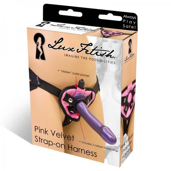 Lux Fetish Velvet Strap On Harness Pink O/S