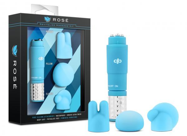 Revitalize Massage Kit with 3 Silicone Attachments Blue