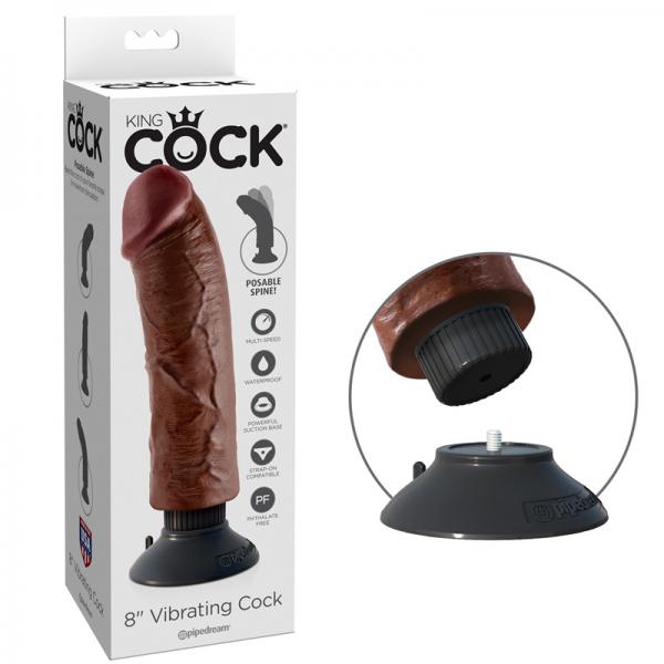 King Cock 8in Vibrating Cock Brown