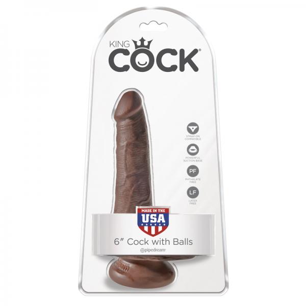 King Cock 6in Cock With Balls - Brown