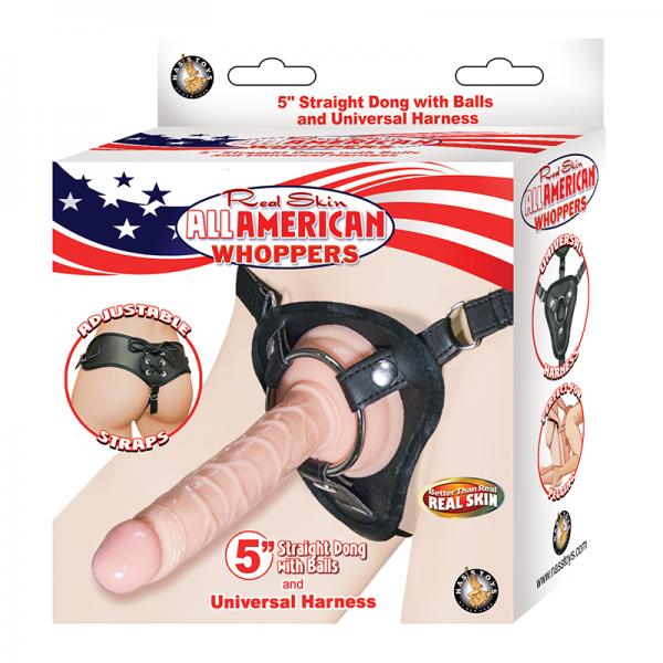 All American Whoppers 5 inches Straight Dong Beige & Universal Harness