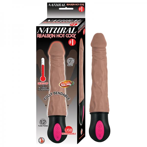 Natural Realskin Hot Cock #1 Fully Bendable 12 Function Usb Cord Included Waterproof Brown