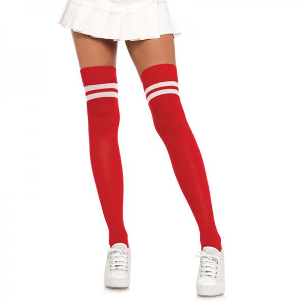 Ribbed Athletic Thigh Highs O/s Red/white
