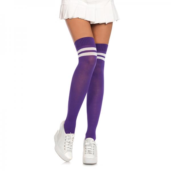 Ribbed Athletic Thigh Highs O/s Purple/white