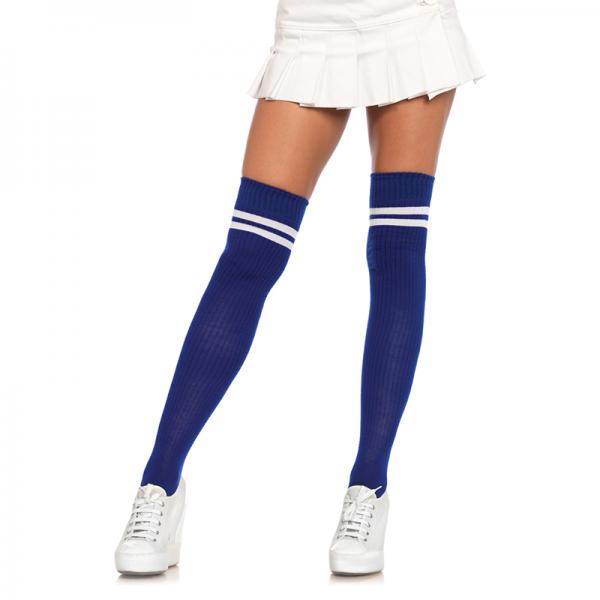 Ribbed Athletic Thigh Highs O/s Royal Blue/white