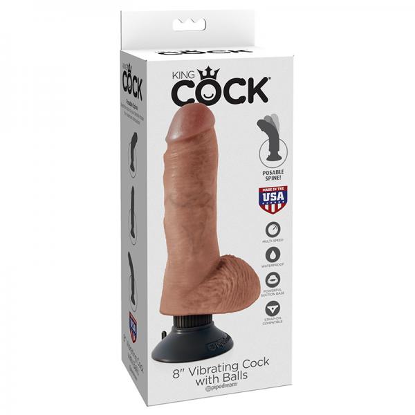 King Cock 8in Vibrating Cock With Balls Tan