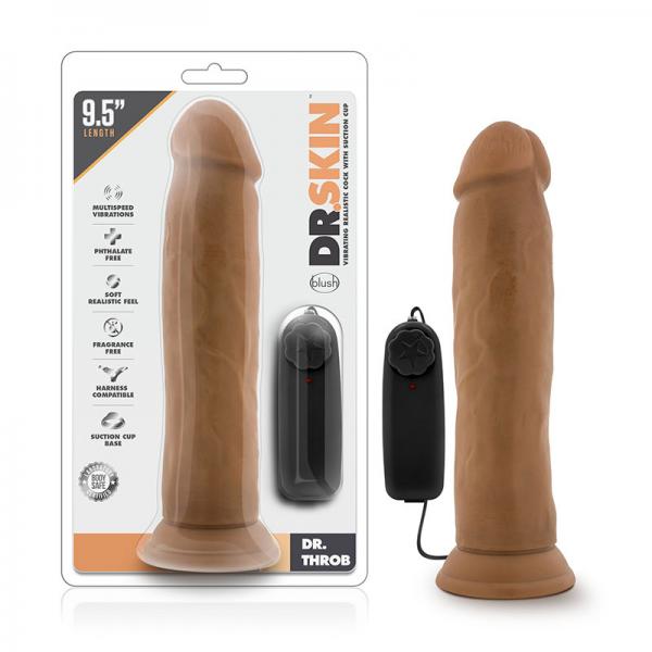 Dr. Skin - Dr. Throb - 9.5in Vibrating Realistic Cock With Suction Cup - Mocha