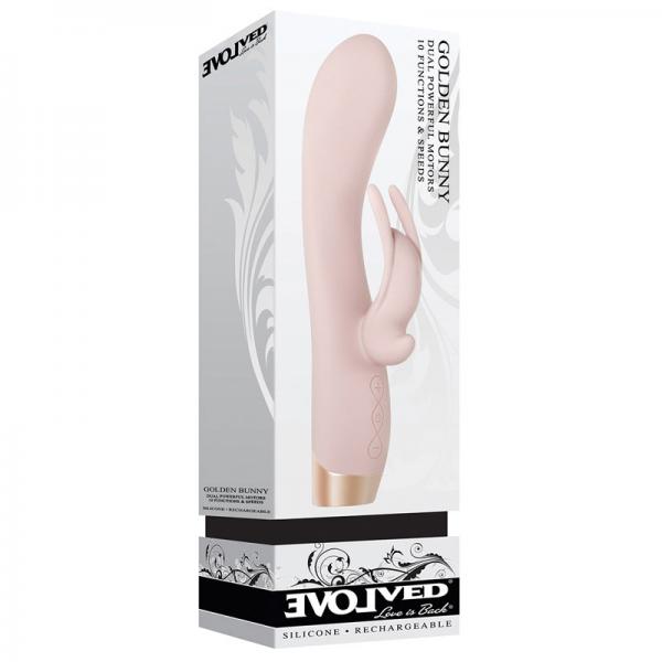 Evolved Golden Bunny Dual Motors 10 Function And Speeds Usb Rechargeable Cable Included Silicone Wat