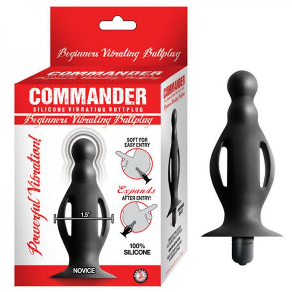 Commander Beginners Vibrating Buttplug Removeable Bullet Suction Cup Base Silicone Black