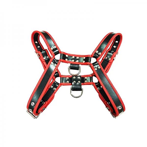O.t.h Leather Harness - Black With Red Piping Size Large
